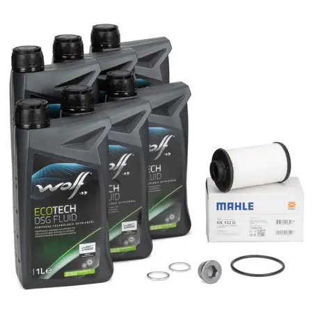 MAHLE Getriebefilter Satz + 6L WOLF Getriebe&ouml;l AUDI SEAT SKODA VW 6-Gang DSG DQ250