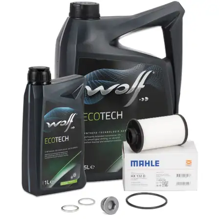 MAHLE Getriebefilter Satz + 6L WOLF Getriebe&ouml;l AUDI SEAT SKODA VW 6-Gang DQ250