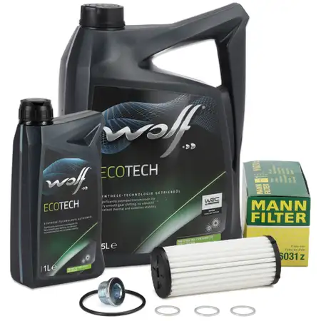 MANN Getriebefilter Satz + 6L WOLF Getriebe&ouml;l AUDI SEAT SKODA VW DQ500 DQ381