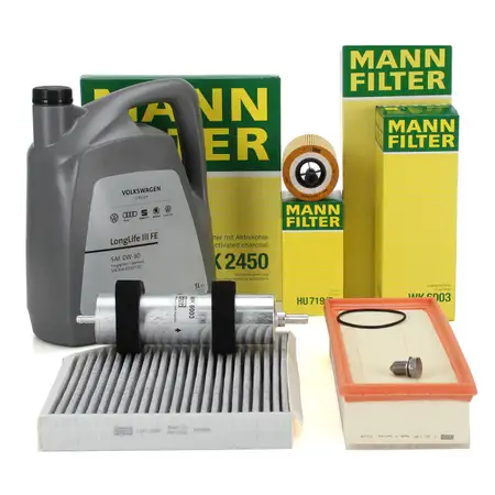 MANN Filterset 4-tlg + 5L ORIGINAL 0W30 Motor&ouml;l f&uuml;r AUDI A4 B8 A5 Q5 8RB 2.0 TDI 120-170