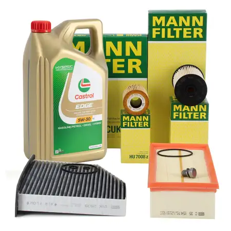 MANN Filterset 4-tlg + 5L CASTROL 5W30 Motor&ouml;l f&uuml;r VW Golf 5/Plus Jetta 4 AUDI 8P 2.0 TDI