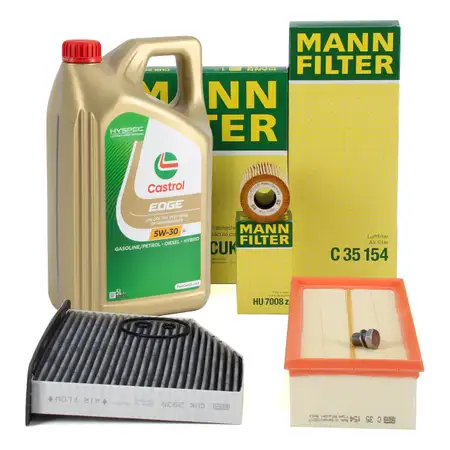 MANN Filterset 3-tlg + 5L CASTROL 5W30 Motor&ouml;l f&uuml;r VW Golf 5 6 Passat Tiguan 1.6/2.0 TDI