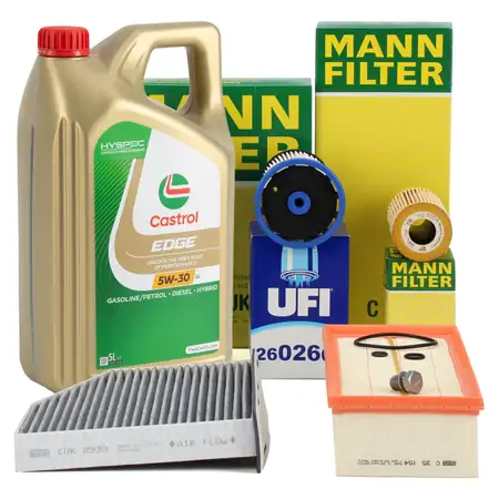 MANN Filterset 4-tlg + 5L CASTROL 5W30 Motor&ouml;l f&uuml;r VW Passat B7 Tiguan 5N AUDI 8U 2.0 TDI