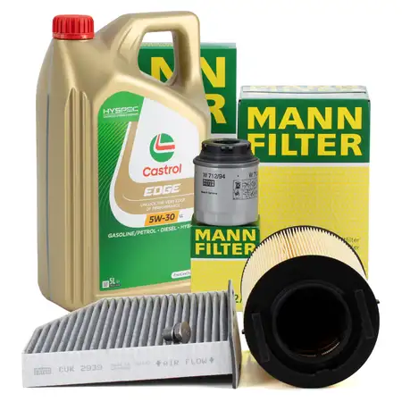 MANN Filterset + 5L CASTROL 5W30 Motor&ouml;l f&uuml;r VW Golf 6 Passat B6 B7 AUDI A3 8P 1.2/1.4 TSI