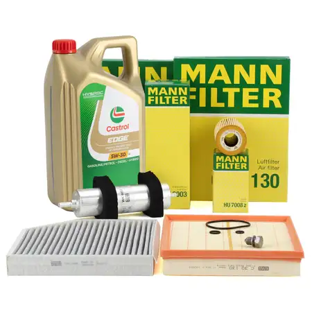 MANN Filterset 4-tlg + 5L CASTROL 5W30 Motor&ouml;l f&uuml;r AUDI A4 8K B8 A5 8T 8F Q5 8RB 2.0 TDI