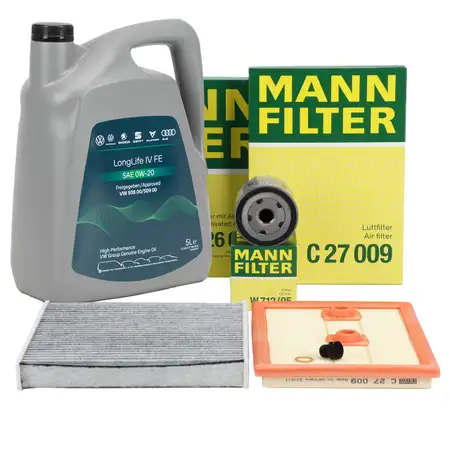 MANN Filterset + 5L ORIGINAL 0W20 Motor&ouml;l f&uuml;r VW Golf 7 8V Leon 5F Octavia 3 1.2/1.4 TSI