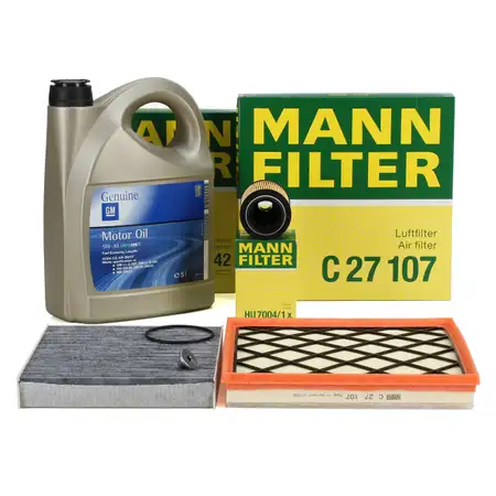 MANN Filterset 3-tlg + 5L ORIGINAL 5W30 Motor&ouml;l dexos2 f&uuml;r OPEL Astra J 1.3 CDTI 95 PS