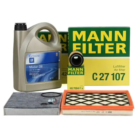 MANN Filterset 3-tlg + 5L ORIGINAL 5W30 Motor&ouml;l dexos2 f&uuml;r OPEL Astra J Zafira C 2.0 CDTI