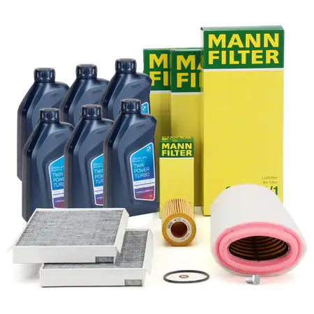 MANN Filterset 3-tlg + 6L ORIGINAL 5W30 Motor&ouml;l f&uuml;r BMW 5er E60 E61 520d 150/163 PS M47
