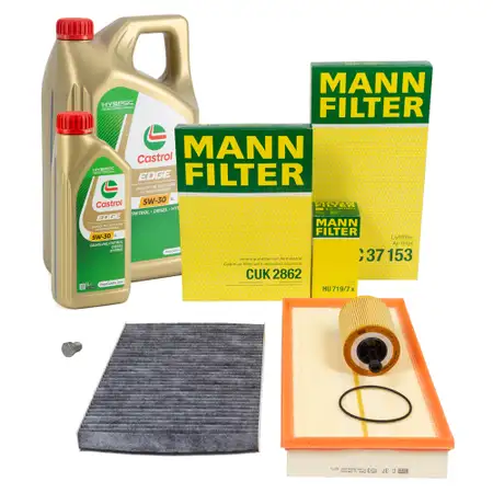 MANN Filterset 3-tlg + 6L CASTROL 5W30 Motor&ouml;l f&uuml;r VW Golf 4 V5 VR6 R32 AUDI TT 8N 3.2 VR6