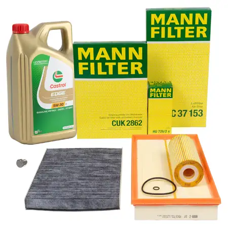 MANN Filterset 3-tlg + 5L CASTROL 5W30 Motor&ouml;l f&uuml;r VW Golf 4 Bora AUDI A3 8L1 1.9 SDI/TDI