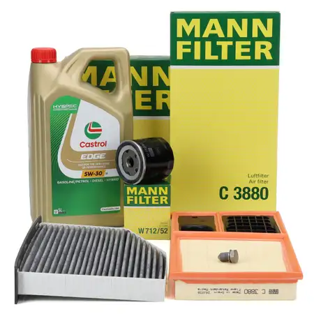 MANN Filterset + 5L CASTROL 5W30 LL Motor&ouml;l f&uuml;r VW Golf 5 6 Caddy 3 Leon 1P 2 1.4 16V