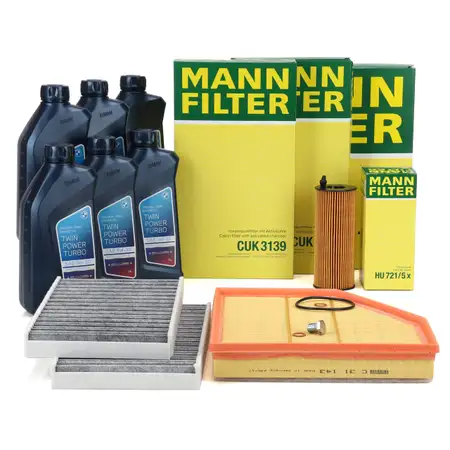 MANN Filterset 3-tlg + 6L ORIGINAL 5W30 Motor&ouml;l f&uuml;r BMW 5er E60 E61 520d N47 ab 07.2009