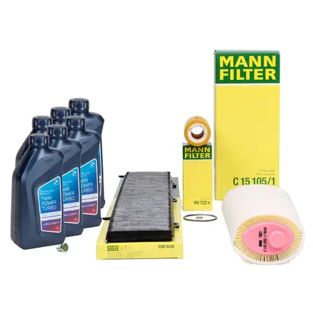 MANN Filterset 3-tlg + 6L ORIGINAL 5W30 Motor&ouml;l f&uuml;r BMW 3er E90 E91 318d 320d 122-163 M47