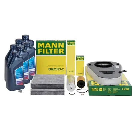 MANN 4-piece filter set + 6L ORIGINAL 5W30 engine oil for BMW 5 Series F10, F11, F07, 518d, 520d, 525d, N47