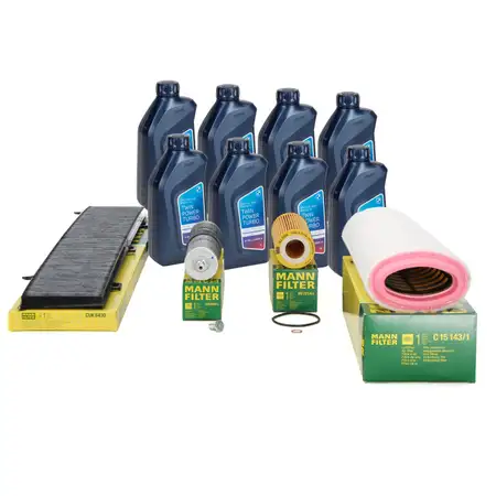 MANN Filterset 4-tlg + 8L ORIGINAL 5W30 Motor&ouml;l f&uuml;r BMW E90 E91 E92 E93 325d 02.2010 M57