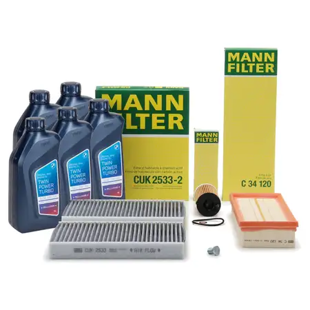 MANN Filterset 3-tlg + 5L ORIGINAL 5W30 Motor&ouml;l f&uuml;r BMW 5er F10 F11 518d 520d 150-211 B47