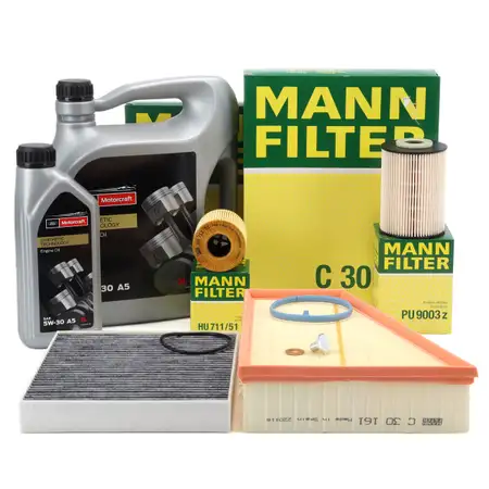 MANN 4-piece filter set + 6L ORIGINAL 5W30 A5 engine oil for FORD Mondeo 4 MK4 2.0 TDCi up to model year