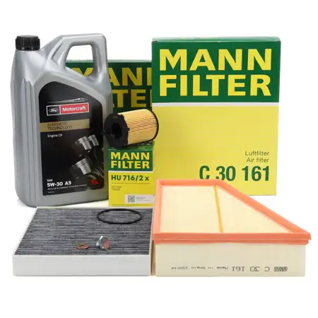 MANN Filterset 3-tlg + 5L ORIGINAL 5W30 A5 Motor&ouml;l f&uuml;r FORD Mondeo 4 S-Max WA6 1.6 TDCi