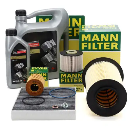 MANN Filterset 4-tlg + 6L ORIGINAL 5W30 A5 Motor&ouml;l f&uuml;r FORD C-Max DM2 2.0 TDCi ab 03.2010