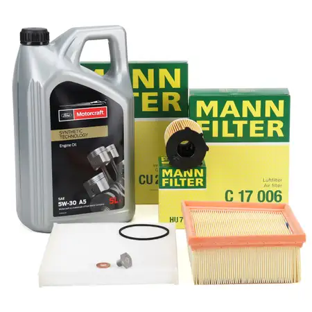MANN Filterset 3-tlg + 5L ORIGINAL 5W-30 A5 Motor&ouml;l f&uuml;r FORD 6 MK6 B-Max 1.4-1.6 TDCi