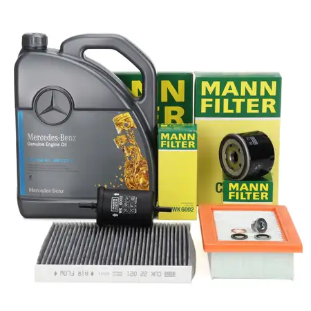 MANN Filterset 4-tlg + 5L ORIGINAL 5W40 f&uuml;r MB 229.5 Motor&ouml;l SMART ForFour ForTwo 453 1.0