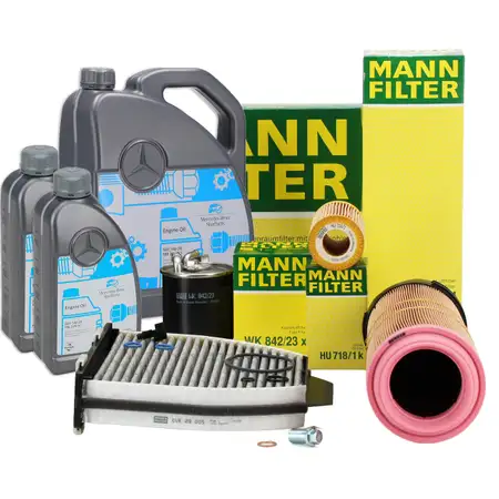 MANN Filterset 4-tlg + 7L ORIGINAL 5W30 Motor&ouml;l MERCEDES W204 C200CDI C220CDI OM646