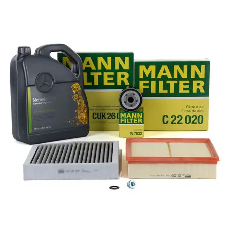 MANN 3-piece filter set + 5L ORIGINAL 5W30 engine oil for MERCEDES W176, W246, C117, X117, X156, OM607