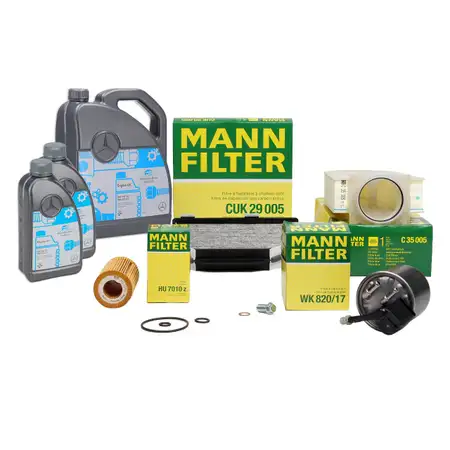 MANN Filterset 4-tlg + 7L ORIGINAL 5W30 Motor&ouml;l MERCEDES W204 C218 W212 X204 OM651