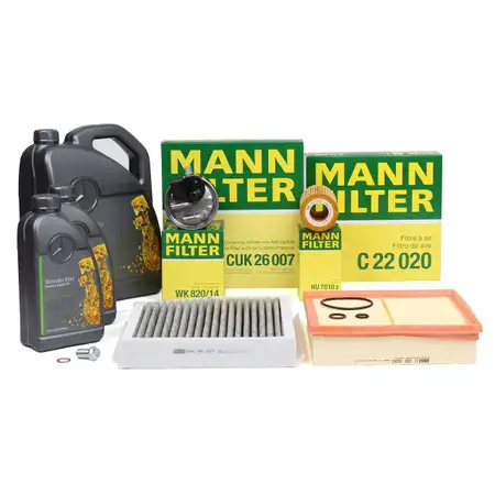 MANN 4-piece filter set + 7L ORIGINAL 5W30 engine oil for MERCEDES W176, W246, C117, X117, X156, OM651