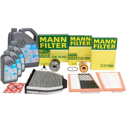 MANN 4-piece filter set + 8L ORIGINAL 5W30 engine oil for MERCEDES W204, S204, C320/350CDI, OM642