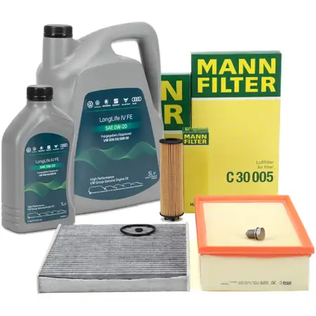 MANN Filterset 3-tlg + 6L ORIGINAL 0W20 Motor&ouml;l f&uuml;r VW Golf 8 Passat Tiguan Touran 2.0 TDI