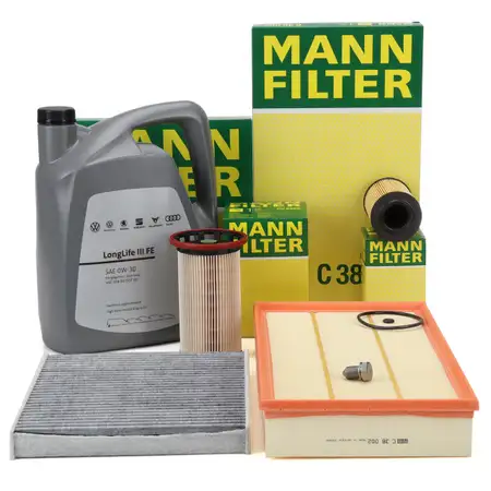 MANN Filterset 4-tlg + 5L ORIGINAL 0W30 Motor&ouml;l f&uuml;r VW Passat Artoen 2.0 TDI 4motion