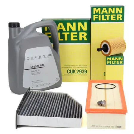 MANN 3-piece filter set + 5L ORIGINAL 0W30 engine oil for VW Golf 5, 6, Passat, Touran 1.9/2.0 TDI