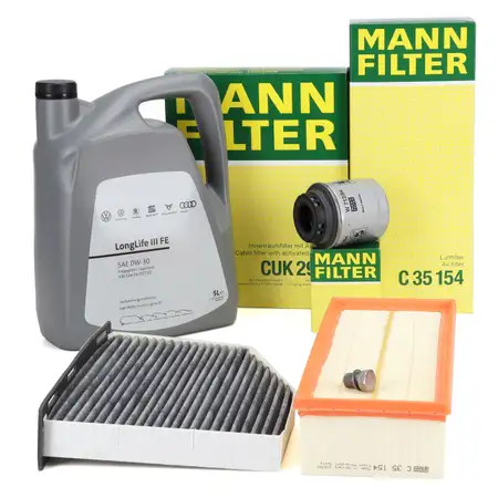 MANN Filterset + 5L ORIGINAL 0W30 Motor&ouml;l f&uuml;r VW Golf 6 Passat B6 B7 Tiguan Touran 1.4 TSI