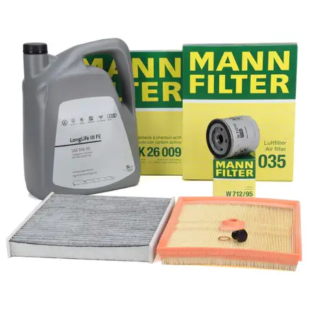 MANN Filterset + 5L ORIGINAL 0W30 Motor&ouml;l f&uuml;r VW Golf 7 A3 8V Q2 Leon 5F Octavia 3 1.0 TSI
