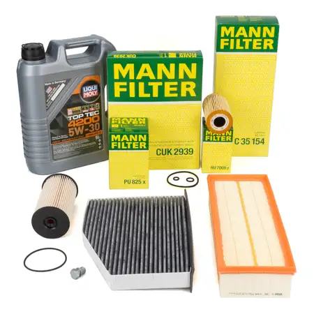 MANN Filterset 4-tlg + 5L LIQUI MOLY 5W30 Motor&ouml;l f&uuml;r VW Passat B6 B7 A3 8P 1.6/2.0 TDI