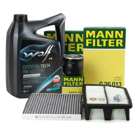 MANN Filterset + 5L WOLF 0W40 C3 SP Motor&ouml;l f&uuml;r HYUNDAI ix35 KIA Sportage 3 2.0 163/166 PS