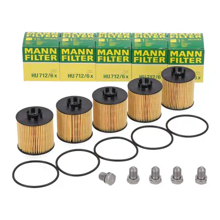 5x MANN HU712/6x &Ouml;lfilter + Schraube f&uuml;r VW Golf 5 Passat Polo Tiguan 1.4 FSI/TSI 1.6 FSI