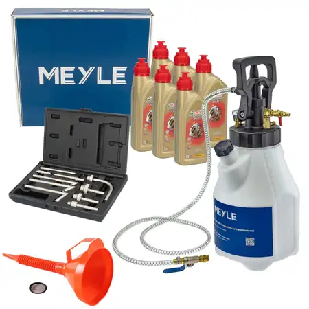MEYLE 12,5L Druckluft Einf&uuml;llger&auml;t + Trichter + 6L CASTROL TRANSMAX DUAL Getriebe&ouml;l