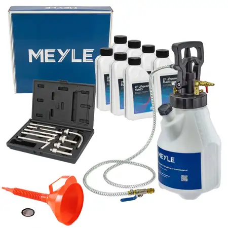 MEYLE 12,5L Druckluft Einf&uuml;llger&auml;t + Trichter + 7L ZF LifeGuard FLUID 5 Getriebe&ouml;l