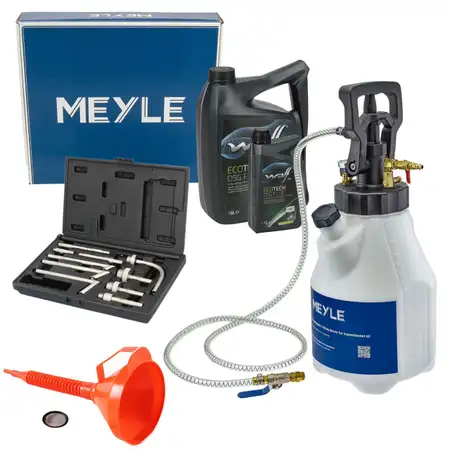 MEYLE 12,5L Druckluft Einf&uuml;llger&auml;t + Trichter + 6L WOLF ECOTECH Getriebe&ouml;l