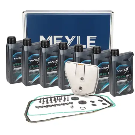 MEYLE Getriebefilter Satz + 7L WOLF Getriebe&ouml;l f&uuml;r AUDI S6 C6 A8 S8 4E 6HP26 A61