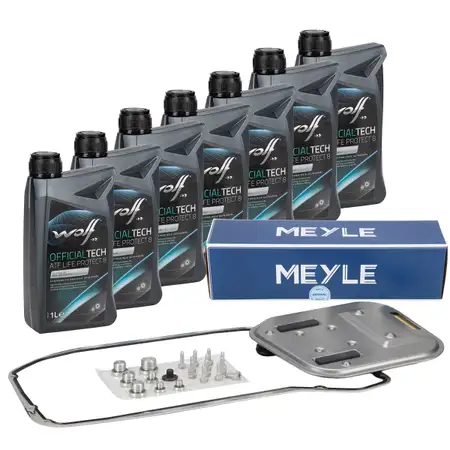 MEYLE Getriebefilter Satz + 7L WOLF Getriebe&ouml;l f&uuml;r AUDI A4 B8 A5 A6 C7 A7 4G A8 Q5 8HP55