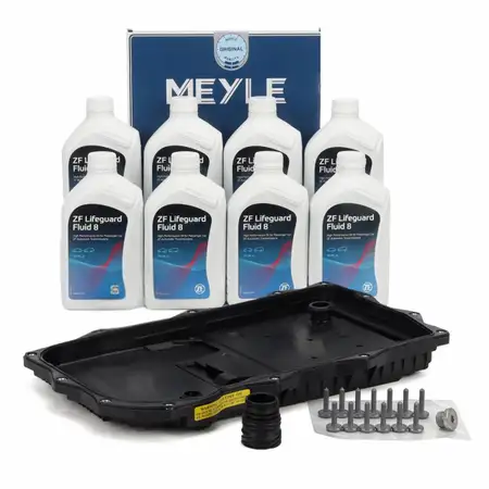 MEYLE Oil Pan + Filter for 8HP45-75 Automatic Transmission + 8L ZF LIFEGUARD FLUID 8 Oil for BMW