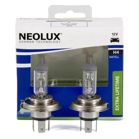 2x NEOLUX N472LL-SCB EXTRA LIFETIME Gl&uuml;hlampe Halogenlampe Scheinwerfer H4 12V 55/60W P43t