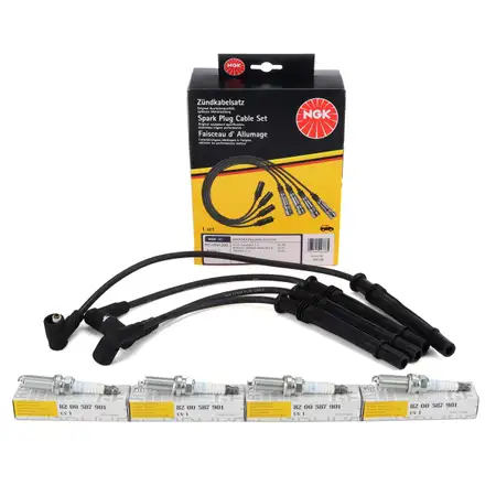 NGK Z&uuml;ndkabelsatz + 4x ORGIINAL Z&uuml;ndkerze f&uuml;r RENAULT Clio 3 Modus Twingo 2 1.2 100-103 PS