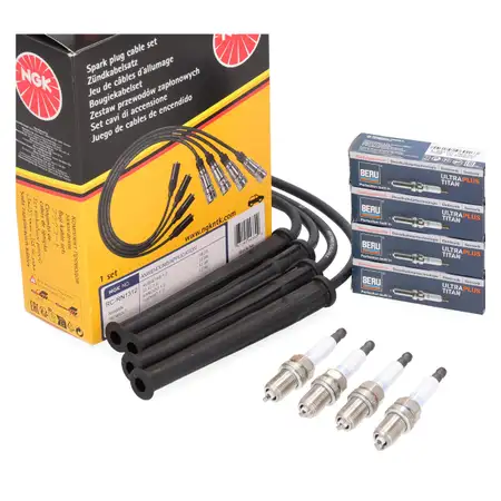 NGK ignition wire set + 4 BERU spark plugs for Renault Clio 2, Kangoo, and Twingo 1 1.2