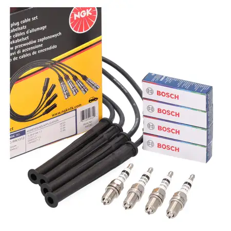 NGK Z&uuml;ndkabelsatz + 4x BOSCH Z&uuml;ndkerze f&uuml;r RENAULT Kangoo 10.97-04.98 Twingo 2 1.2 58 PS