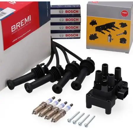 NGK Z&uuml;ndspule BREMI Kabelsatz 4x BOSCH Z&uuml;ndkerze f&uuml;r FORD Fiesta 4 5 1 2 1.25-1.6 16V